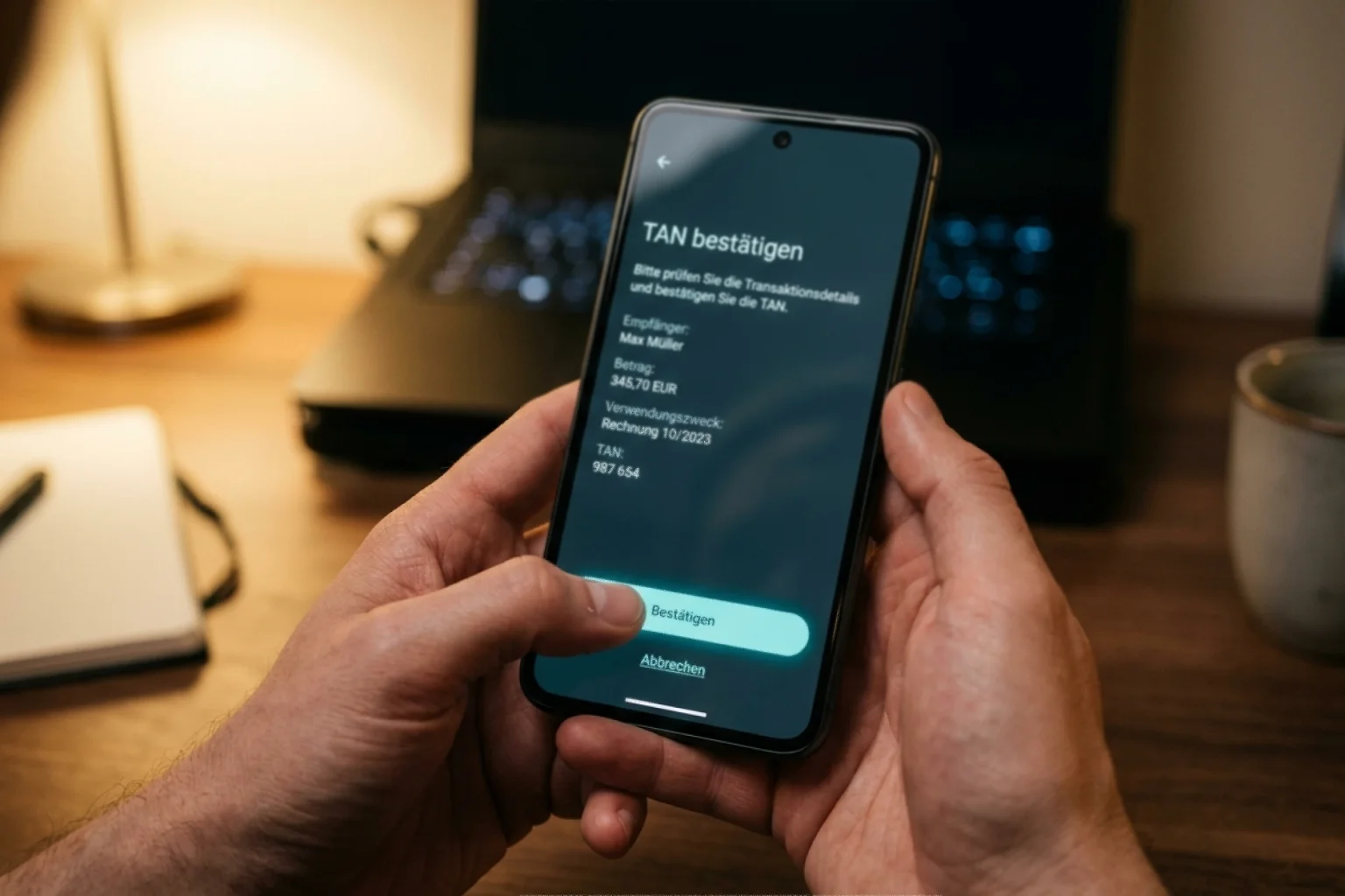 Freigabe einer Überweisung per TAN auf einem Smartphone während einer Casino-Einzahlung