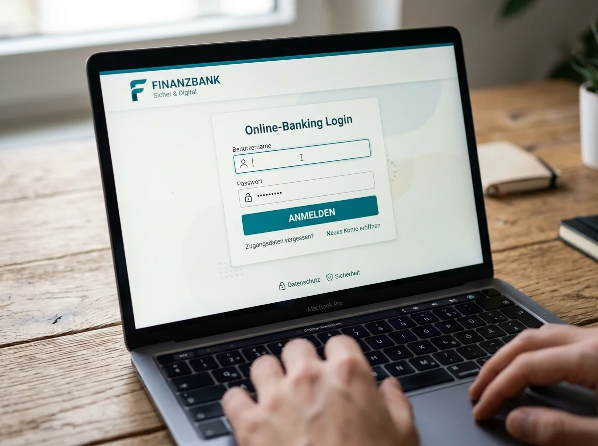 Login-Maske des Online-Bankings auf einem Laptopbildschirm als Beispiel für eine Direktüberweisung