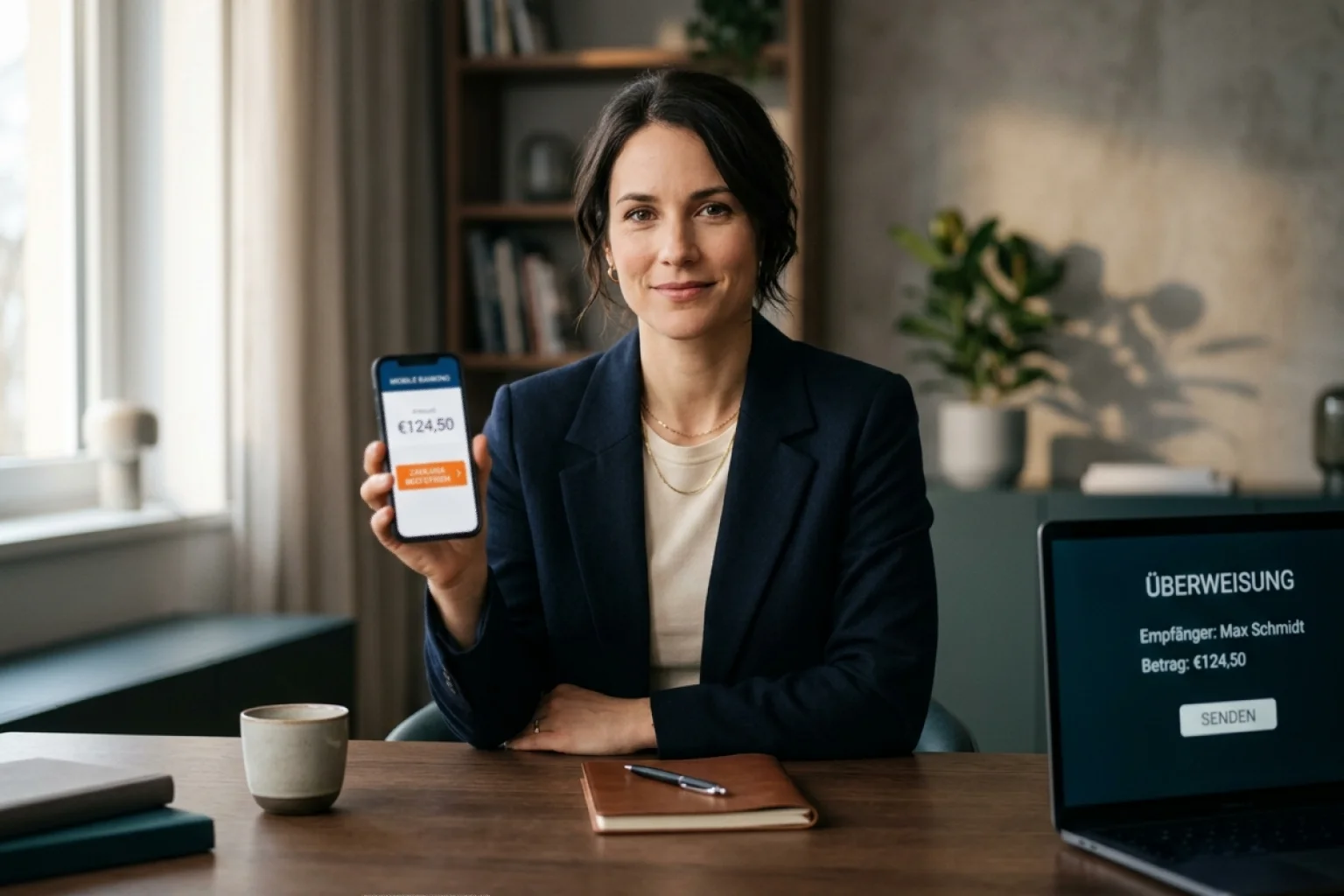 Person tätigt eine Online-Banking-Überweisung am Laptop für eine Sofort Casino Einzahlung