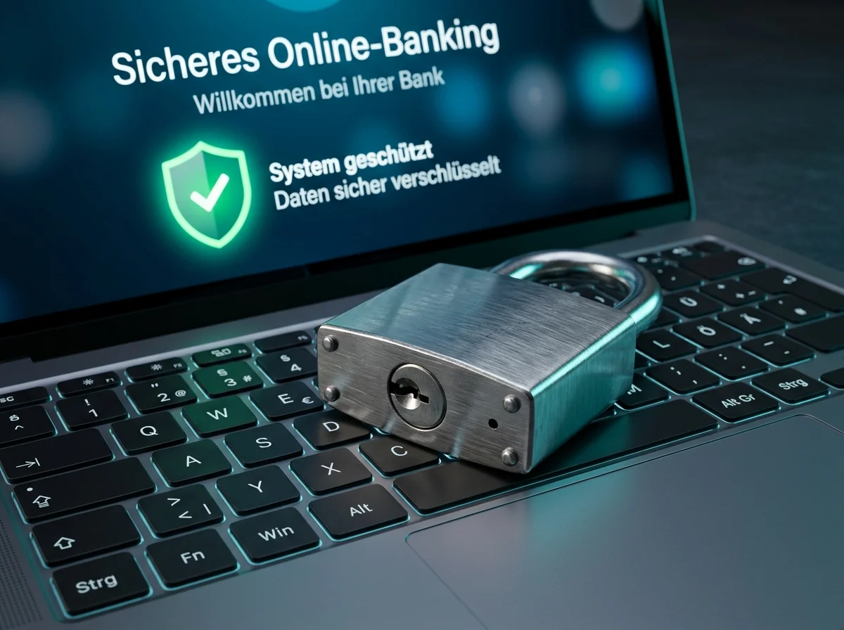 Symbolische Darstellung von Verschlüsselung und Datenschutz beim sicheren Online-Banking