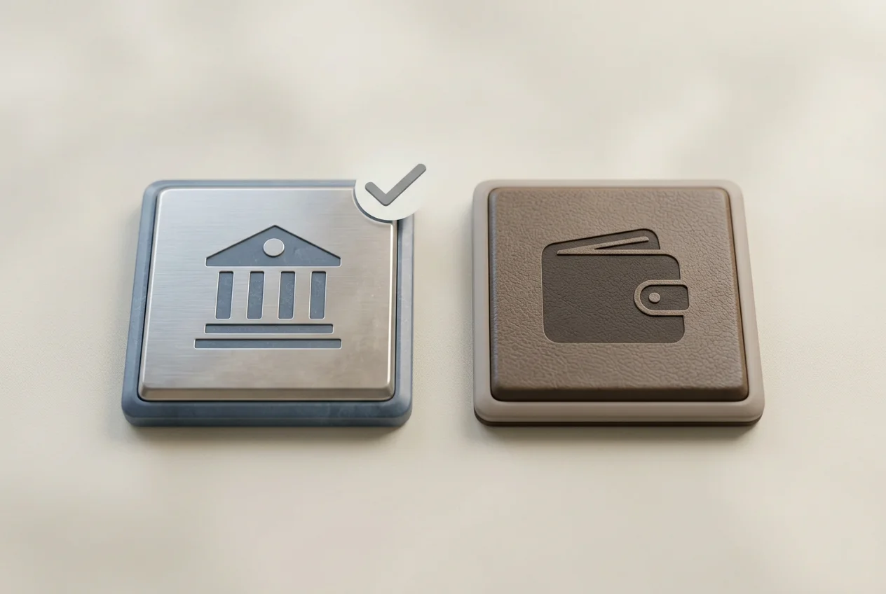 Symbolische Hervorhebung bevorzugter Bankmethoden gegenüber E-Wallets