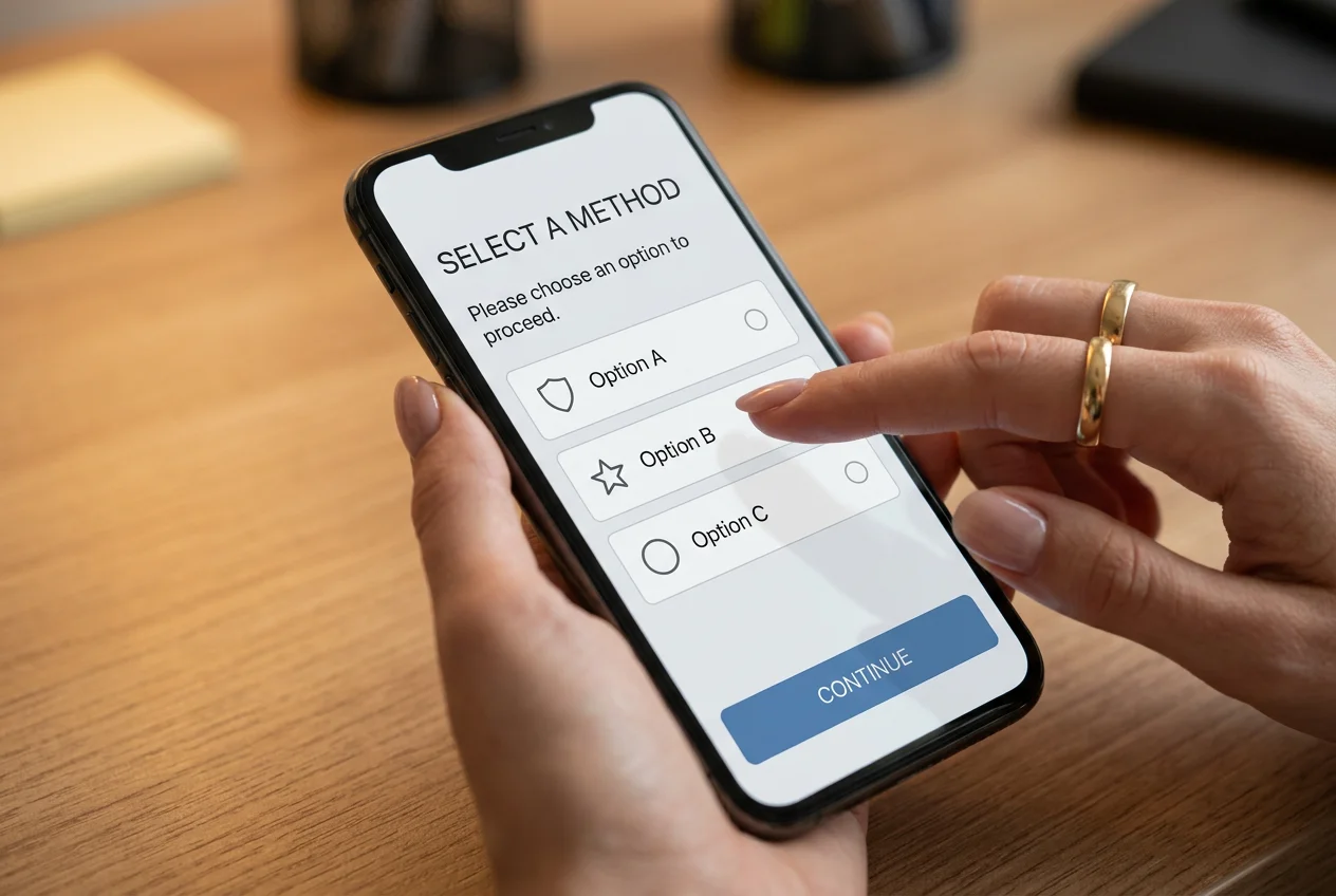 Hand wählt auf dem Smartphone eine alternative Zahlungsmethode aus