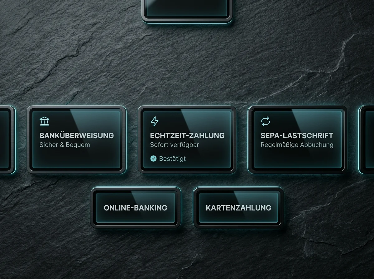Übersichtliche Auslage mehrerer bankbasierter Echtzeit-Zahlungsmethoden als Ersatz für die Sofortüberweisung im Casino
