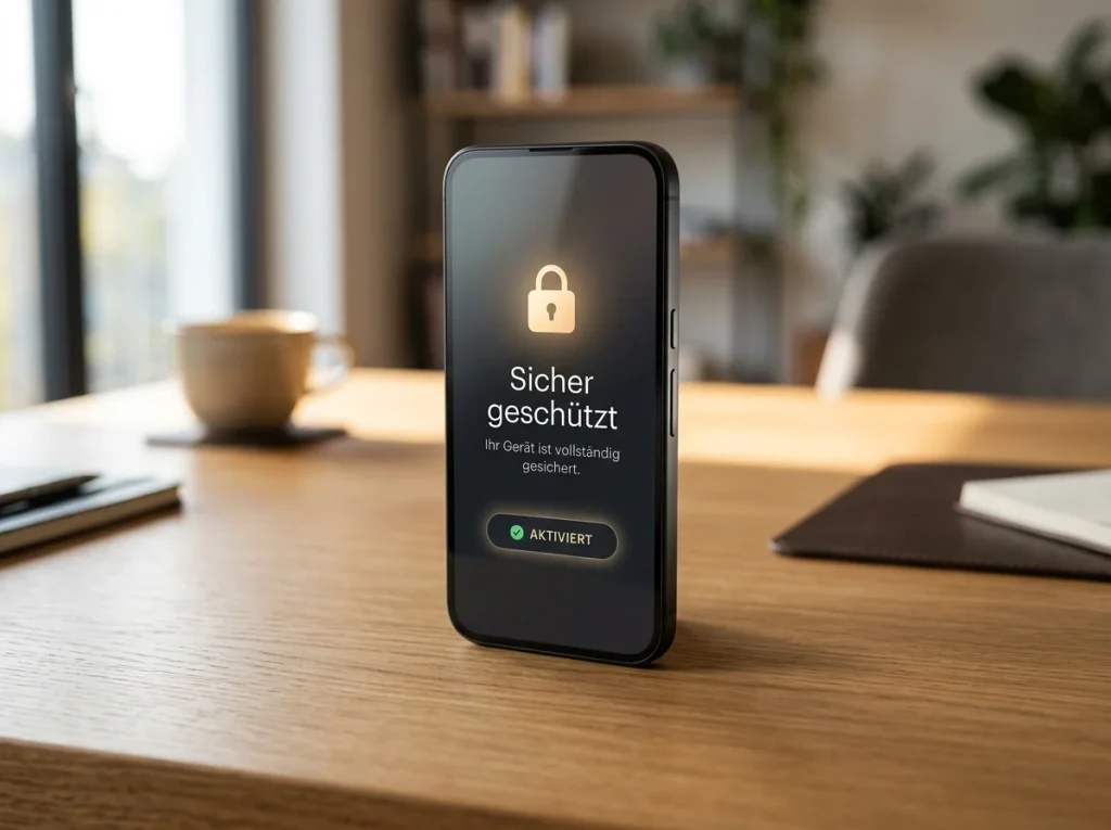 Symbolisches Schloss über einem Smartphone als Sinnbild für Datensicherheit