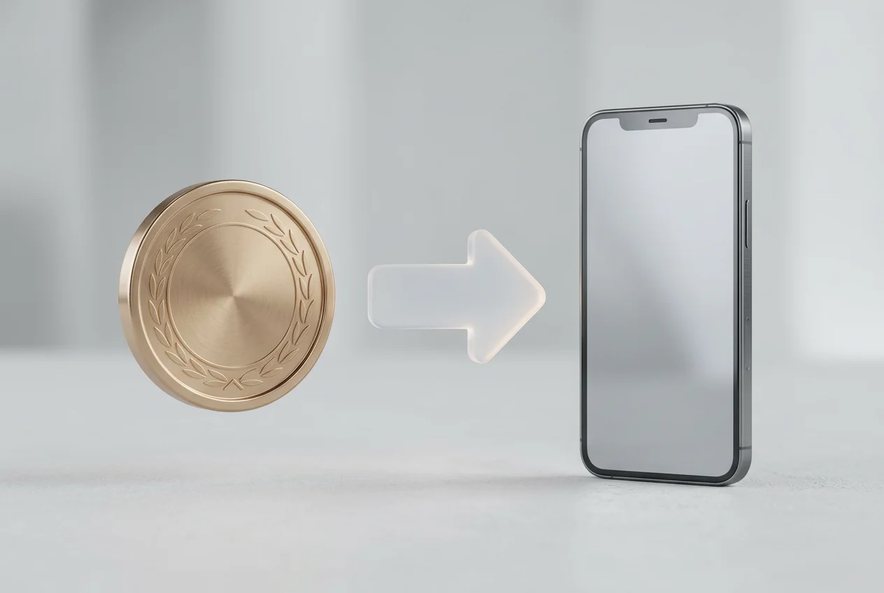 Symbolische Gegenüberstellung von Bargeld und digitaler Zahlung im Wandel