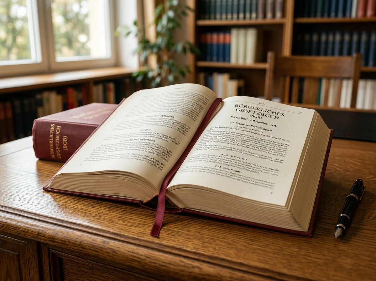 Aufgeschlagenes Gesetzbuch mit Lesezeichen als Sinnbild der Rechtsnorm