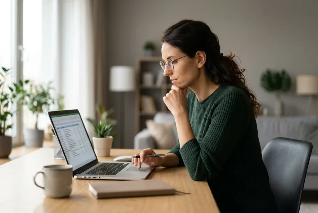 Person prüft am Laptop eine offizielle Liste lizenzierter Anbieter