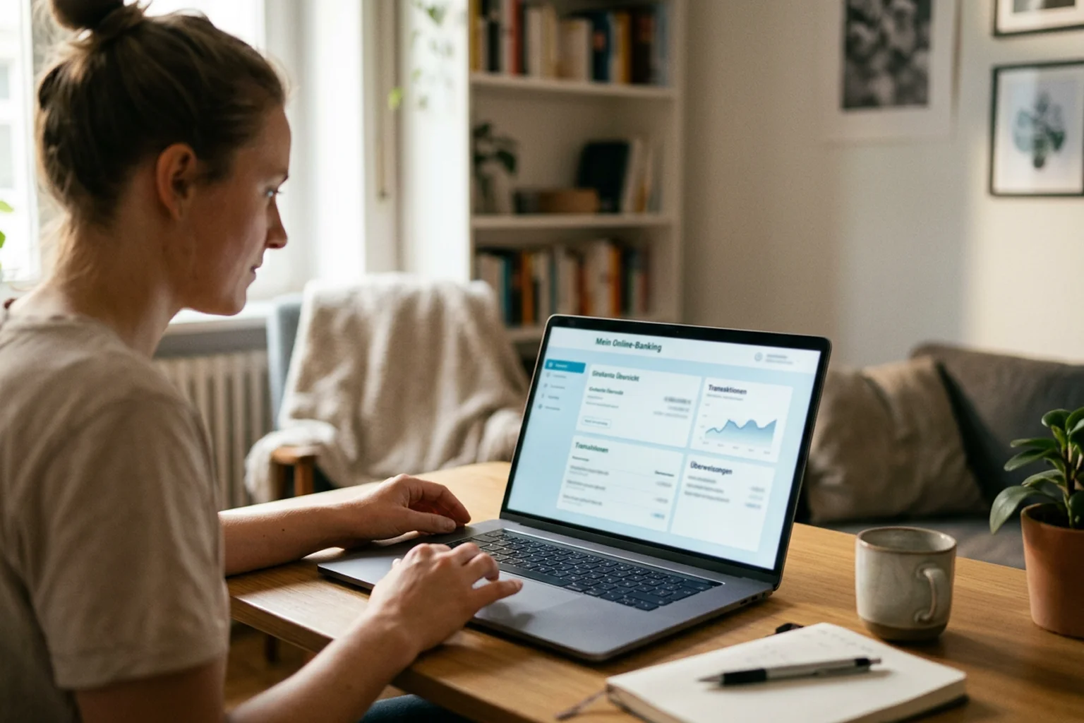 Person nutzt am Laptop ihr Online-Banking als Grundlage für digitale Zahlungen