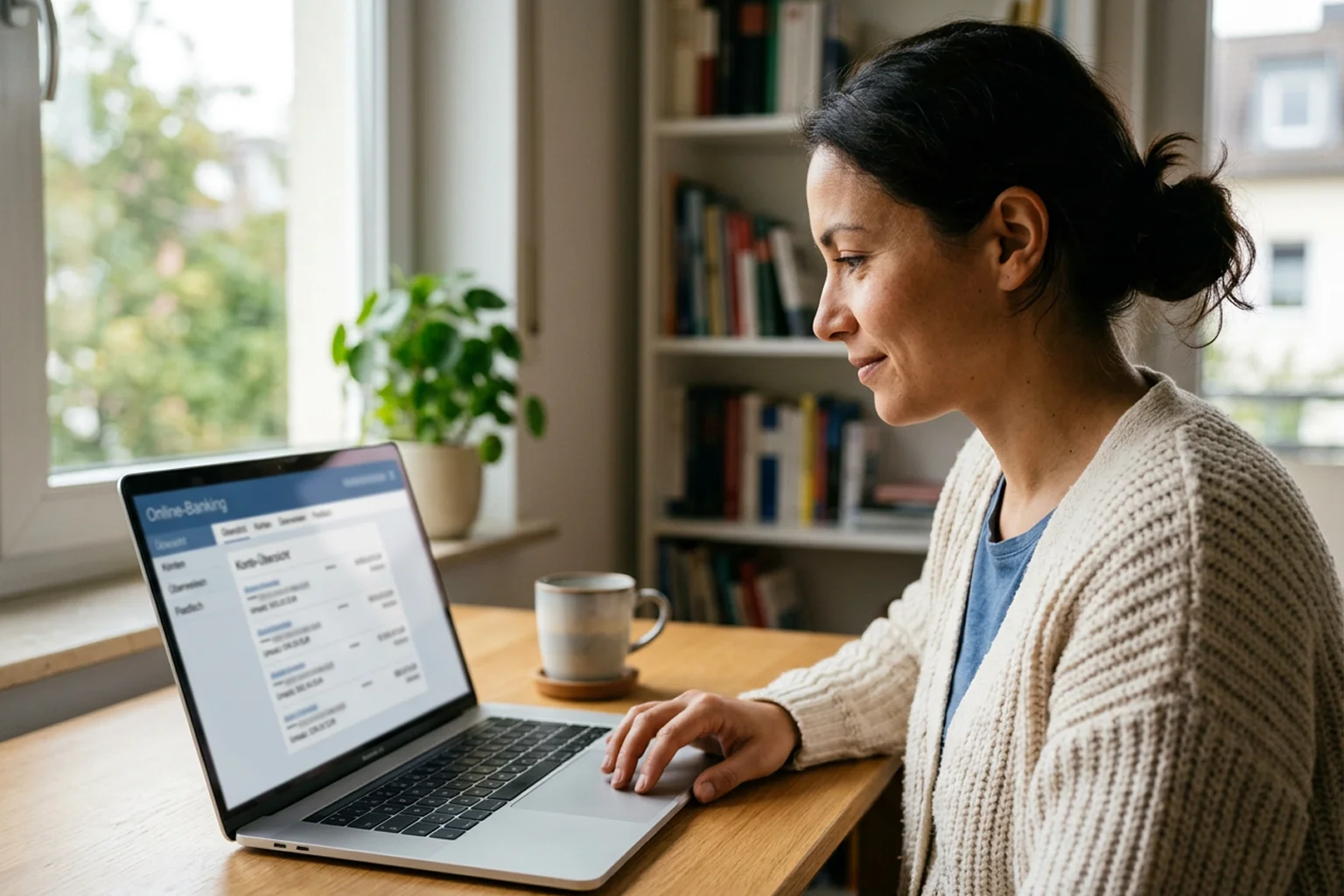 Person nutzt am Laptop eine deutsche Online-Banking-Oberfläche für giropay