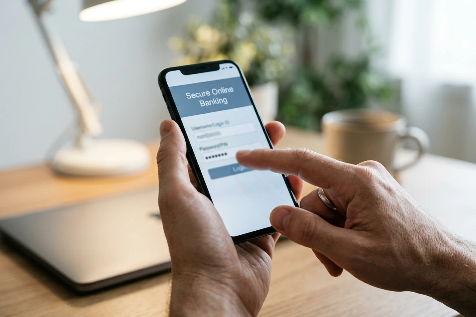 Hand gibt am Smartphone die Online-Banking-Daten für giropay ein