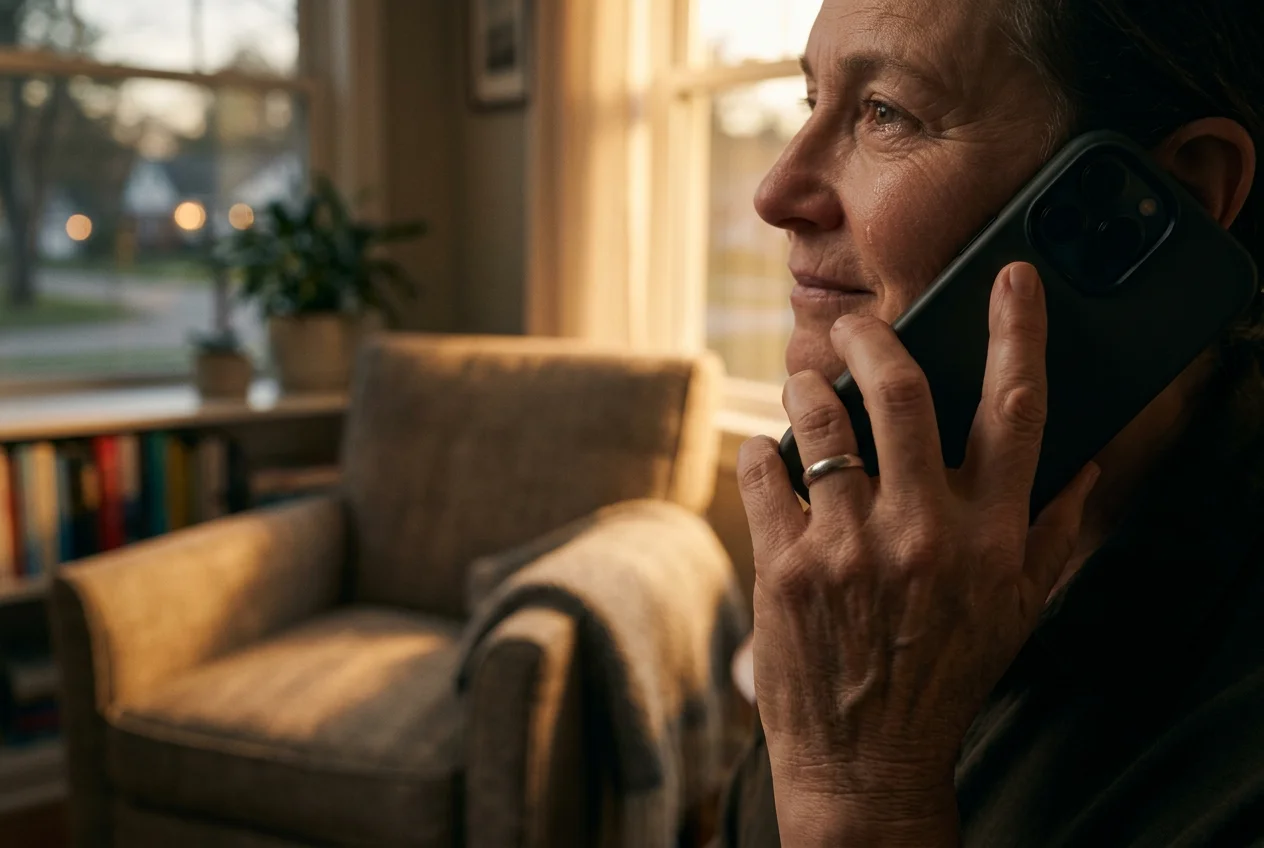 Hand hält ein Telefon, um eine Beratungsstelle anzurufen