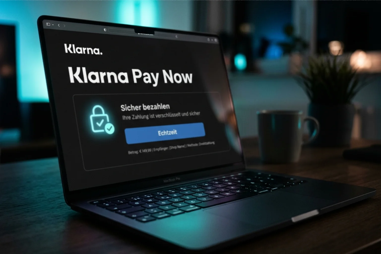 Sichere Klarna-Pay-Now-Eingabemaske, die das frühere Sofort-Verfahren auf demselben Sicherheitsfundament fortführt
