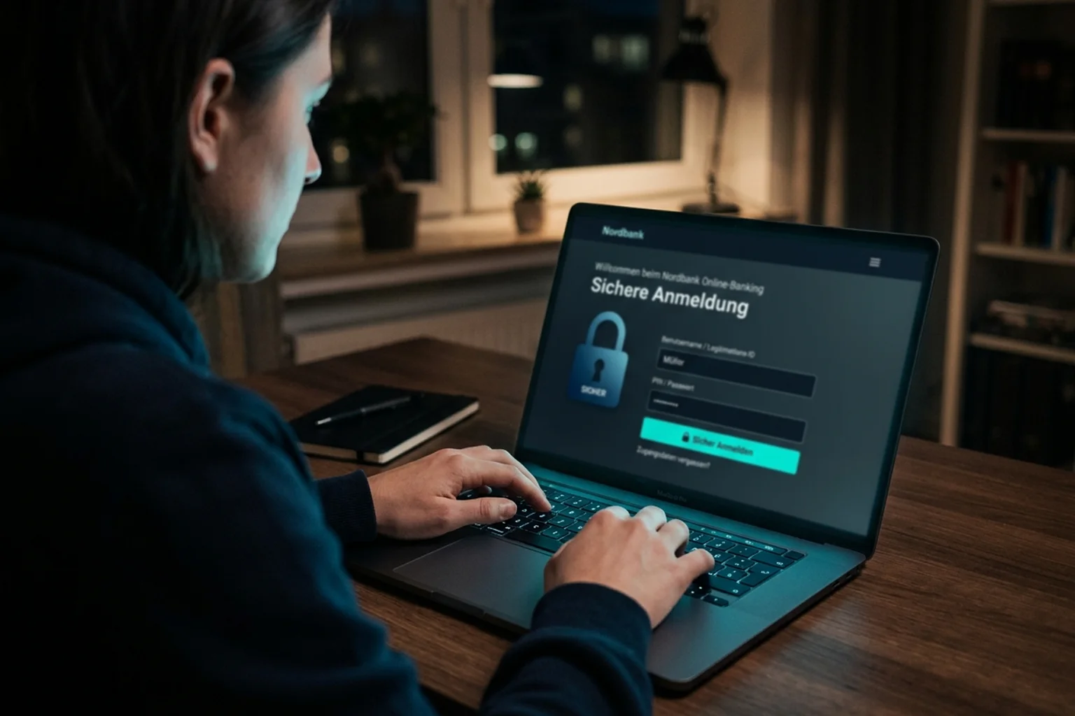 Spieler gibt seine Online-Banking-Zugangsdaten in einer sicheren Eingabemaske für die Direktüberweisung ein