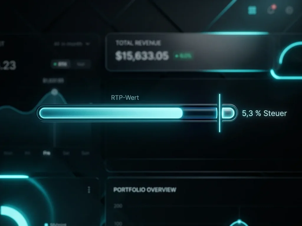 Diagramm, das den Rückgang des effektiven RTP eines Slots durch die 5,3-prozentige Spieleinsatzsteuer veranschaulicht