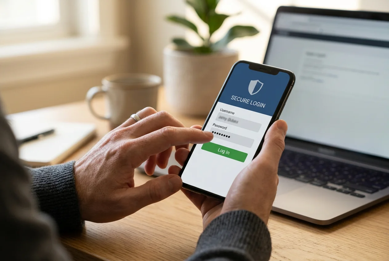 Person gibt am Smartphone die Online-Banking-Daten für eine Direktzahlung ein