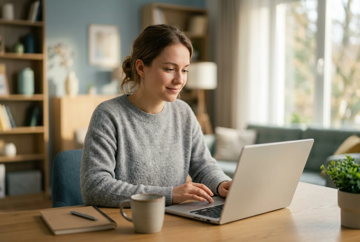 Person startet entspannt am Laptop eine Einzahlung nach kurzer Anmeldung