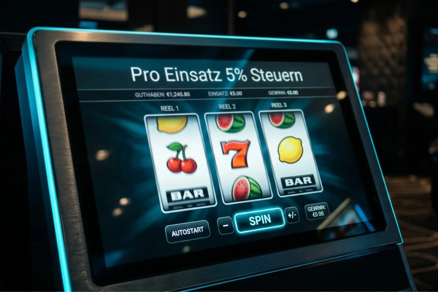 Spieler an einem Slot-Automaten, bei dem jeder einzelne Dreh die 5,3-prozentige Einsatzsteuer auslöst