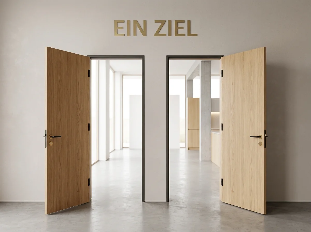 Schematische Darstellung zweier Türen, die in denselben Raum führen